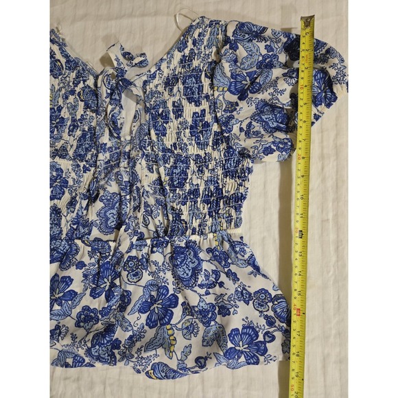 Sienna Sky Blue Floral Tie Blouse, Womens L Open Back V Neck Free Shipping - Picture 4 of 8
